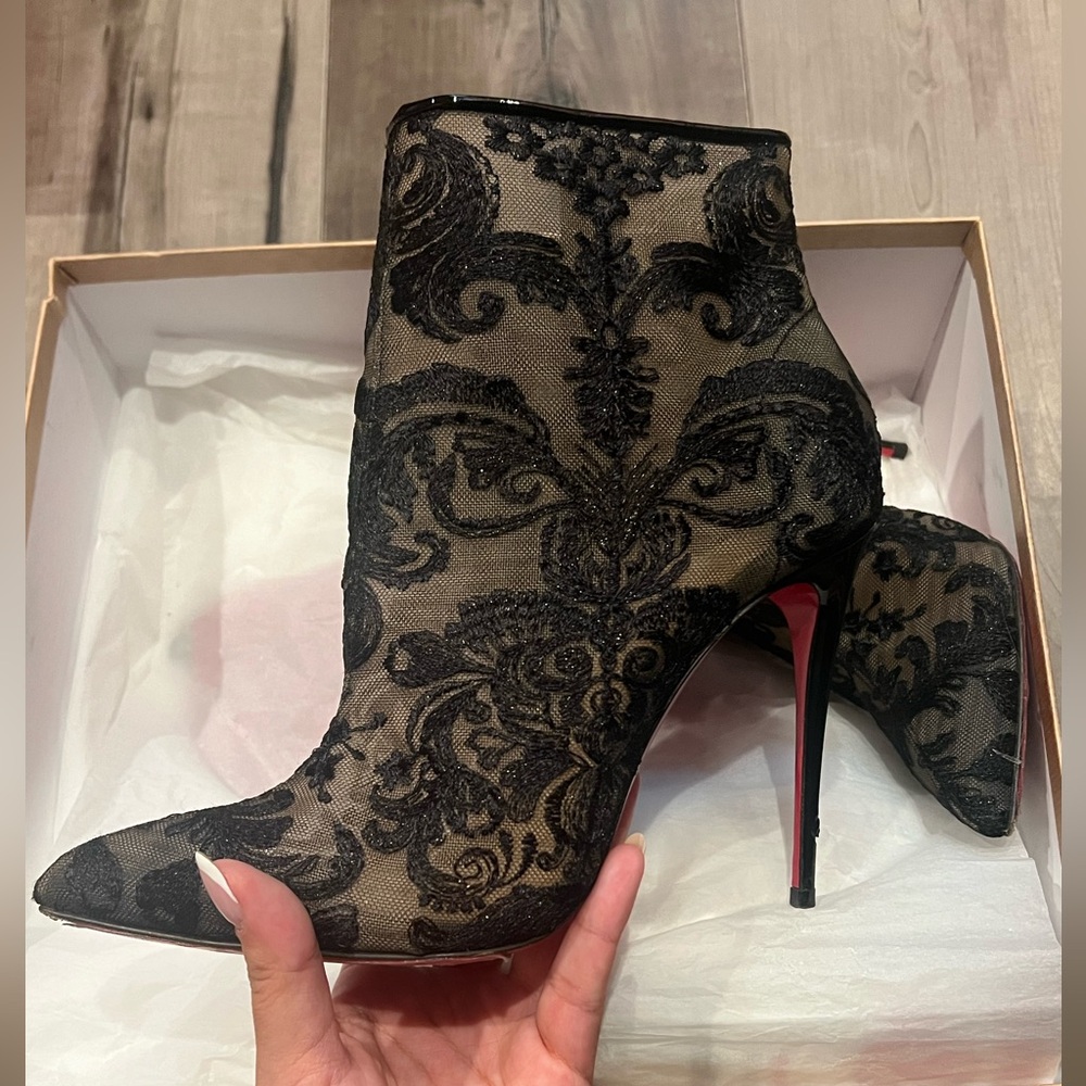 Christian Louboutin Black Lace Heeled Boots